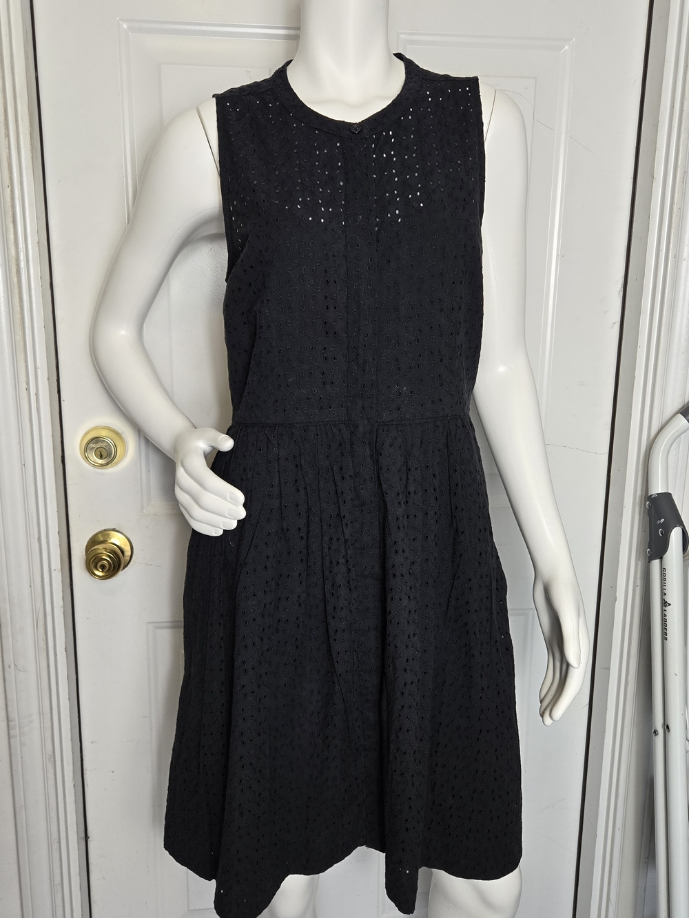 J Crew Sleeveless Black Eyelet A-Line Dress Size 10